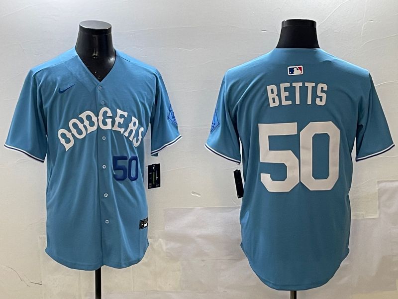 Men Los Angeles Dodgers #50 Betts Light Blue Throwback Game 2025 Nike MLB Jersey style 9->los angeles dodgers->MLB Jersey
